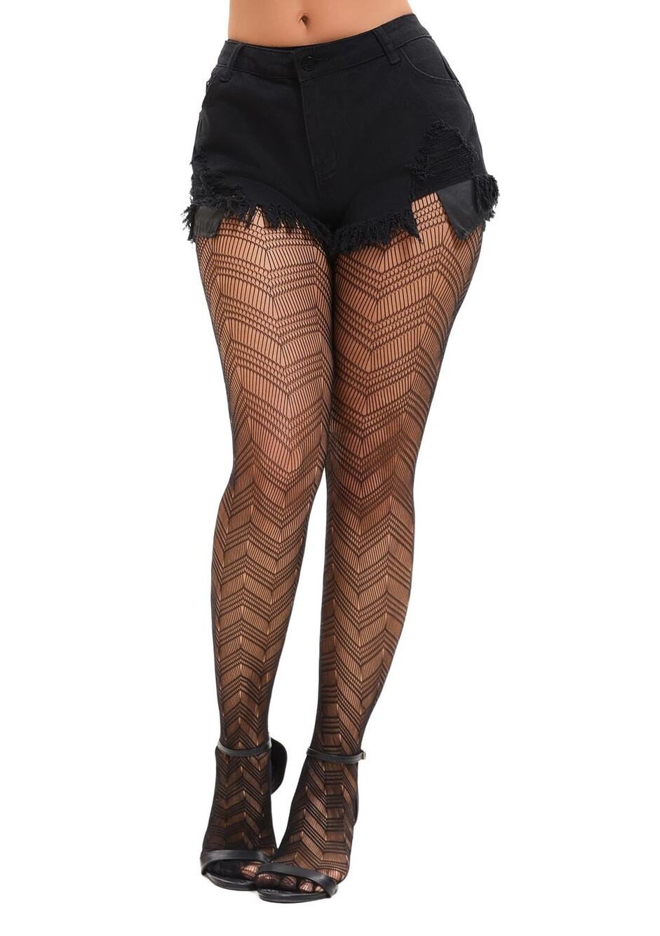 LUNEDEAR Womens Fishnet Tights Black Sheer Geometric Pattern Hosiery NEW